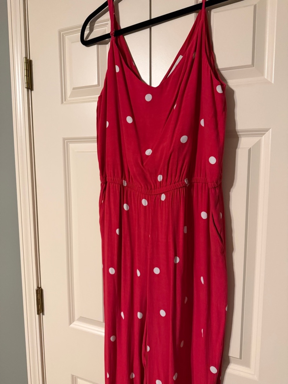 LOFT Red Polka Dot Spaghetti Strap Jumpsuit